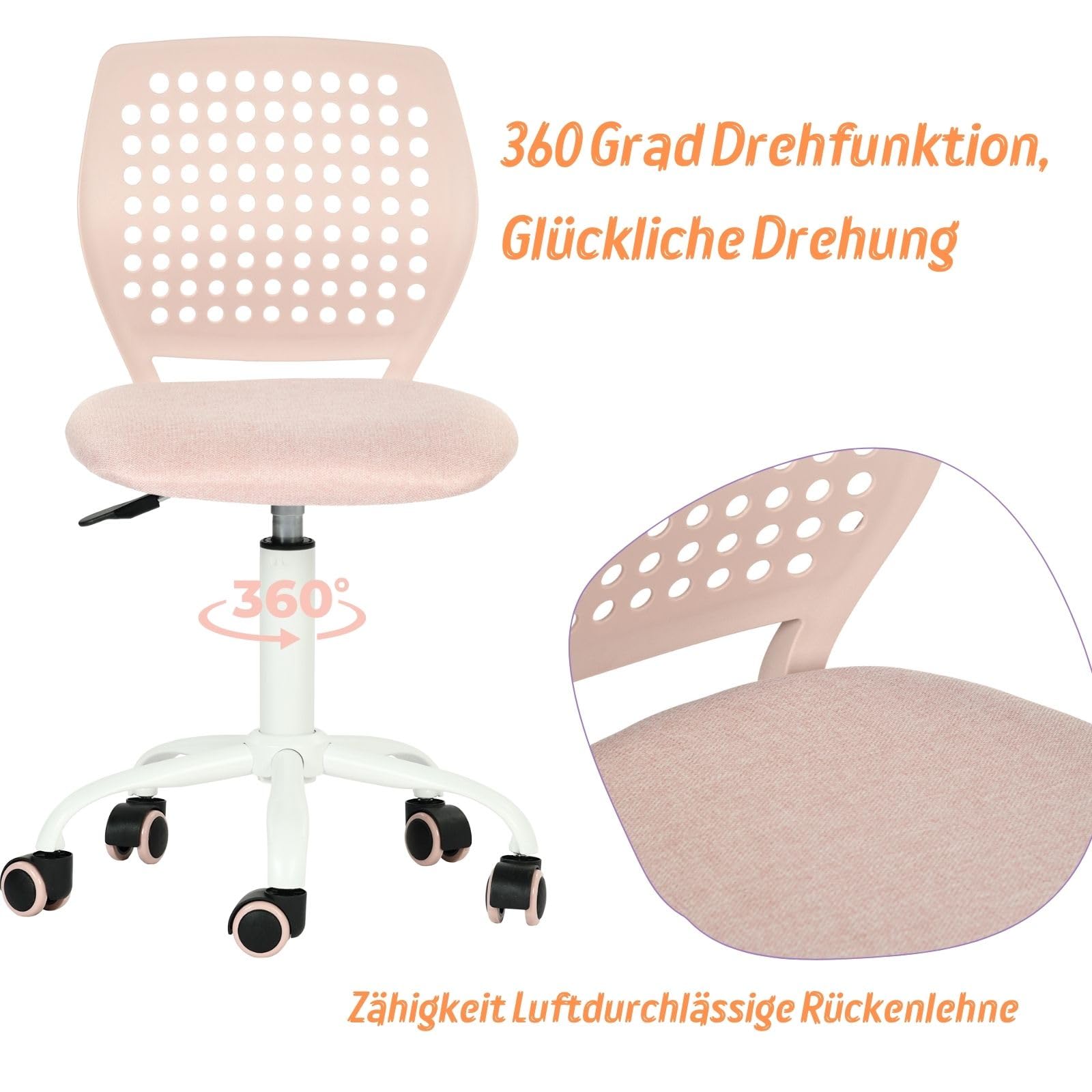 FurnitureR Sedia da gaming senza braccioli, sedia girevole regolabile in altezza con ruote, sedia da scrivania ergonomica per gaming e home office, girevole a 360°, 3 colori a scelta