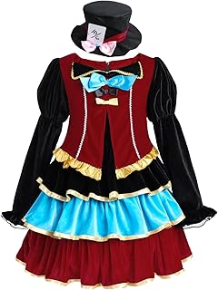 FCCAM Girls Mad Hatter Costume with Hat Mad Hatter Dress Tea Party Halloween Cosplay L