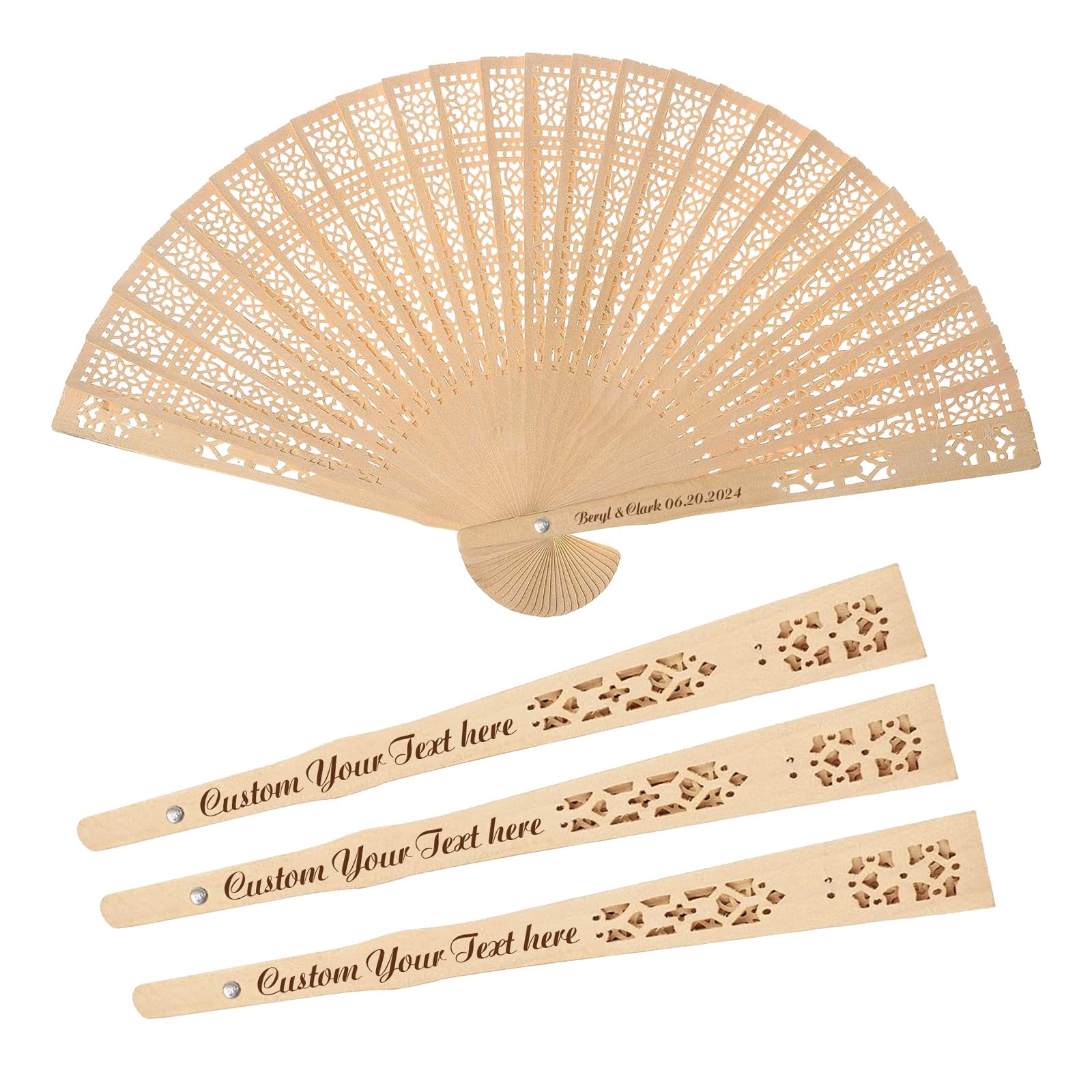 Bexoa 50Pcs Personalised Wedding Fans Custom Engraved Wooden Hand Fans Personalised Folding Hand Fans Wedding Decorations Gifts For Guests Bridal Shower Party Favor (50Pcs)