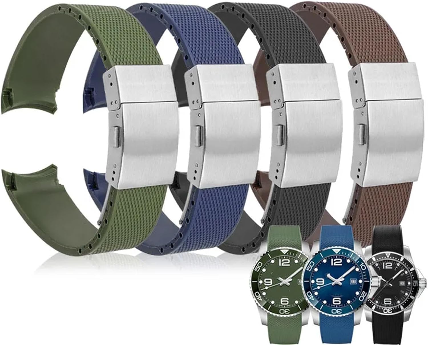TOPBD 19mm 21mm Rubber Watch Band，For Hydroconquest L3.742 642 Series Watch Replacement Sports Band