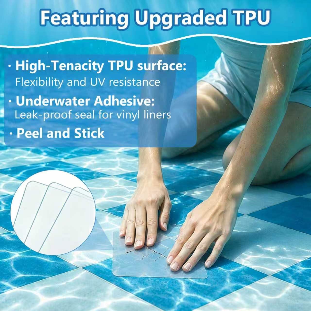 20pcs Self-Adhesive Underwater Vinyl Pool Patch Kit - 4in x 4in Clear TPU Pool Liner Repair Patch Kit for In-Ground or Above Ground Pools Inflatable Swimming Pool