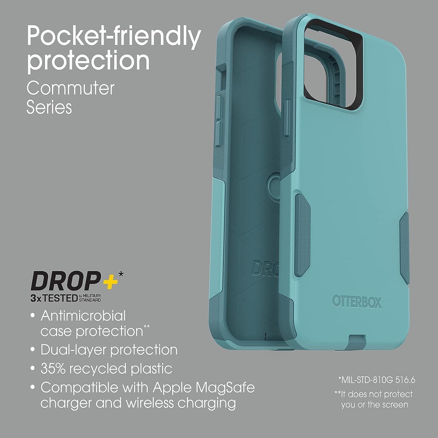 OtterBox Commuter Series Case for iPhone 13 Pro Max & iPhone 12 Pro Max (Only) - Non-Retail Packaging - Riveting Way (Teal)