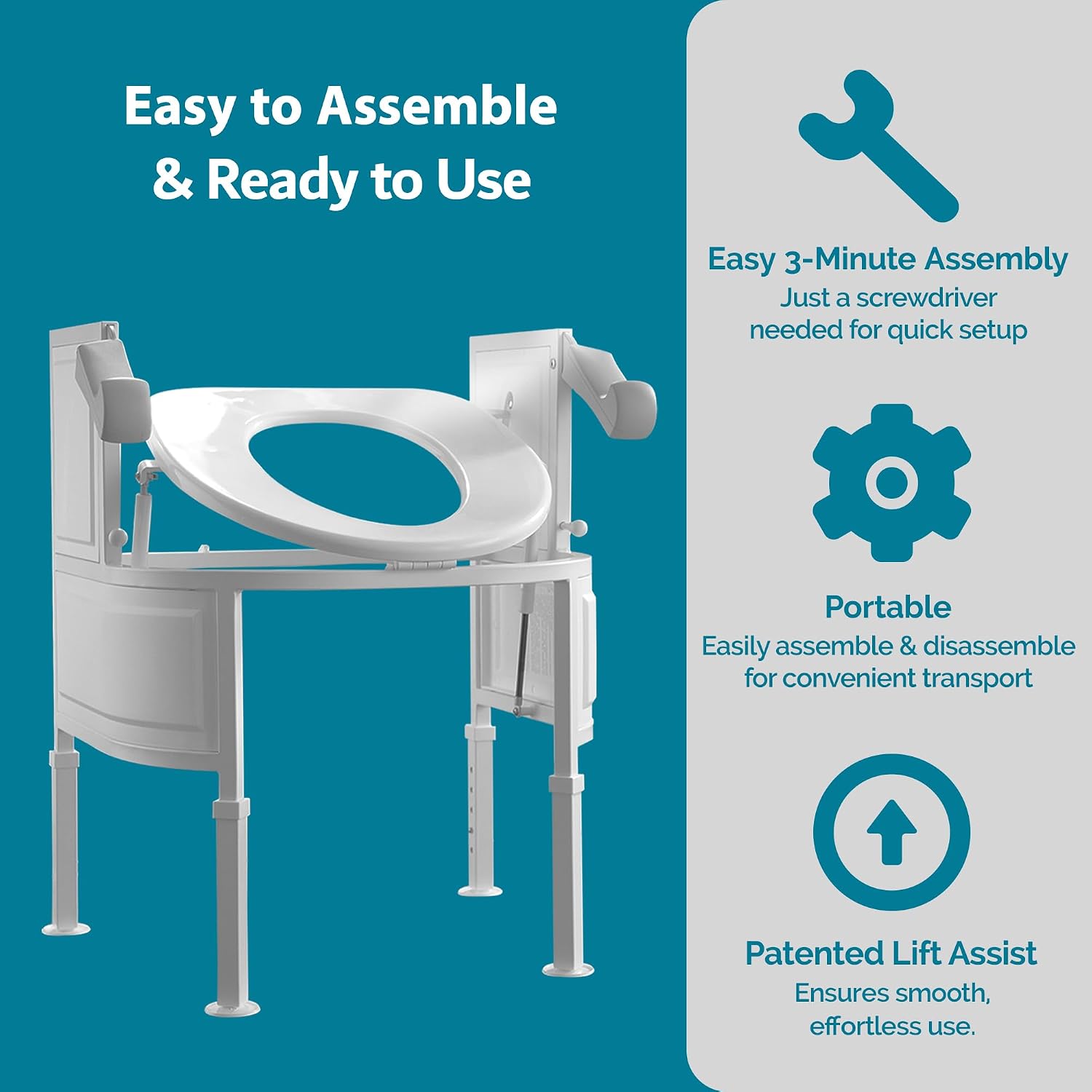 S3 Sit to Stand Uplifter Bathroom Toilet Chair FDA Registered – 2-Way Hydraulics Gently Lowers & Lifts Up to 350lbs – Adjustable Height – Stay Independent & Reduce Falls – 3-Minute Assembly