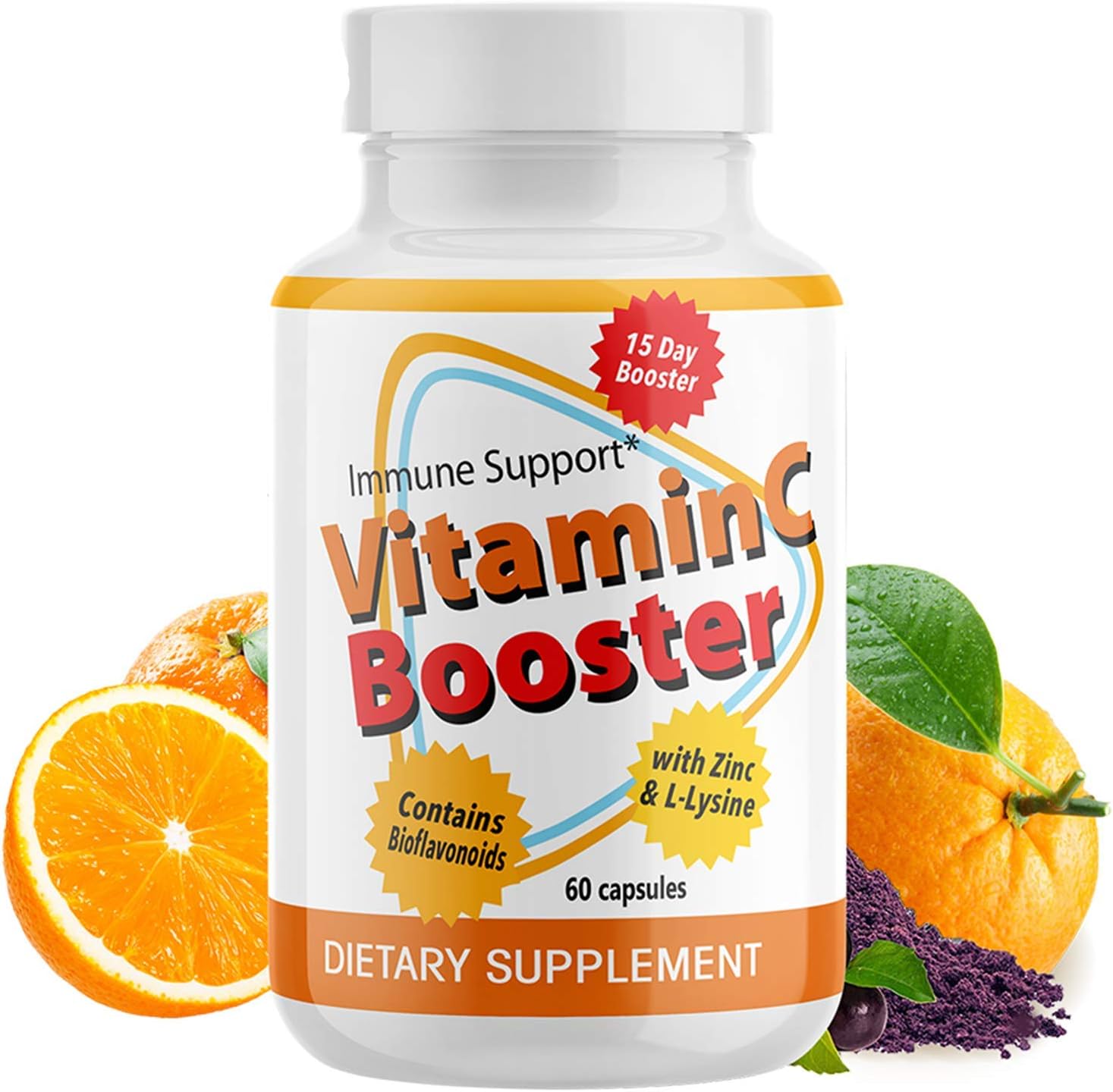 Vitamin C-2000mg + Zinc 500mg + L-Lysine + Bioflavonoids | Maximum Immune System Booster (60 Capsules) Essential Nutrients | High Antioxidants | Gluten-Free| Non-GMO | Vegan-Friendly, 2 Month Supply