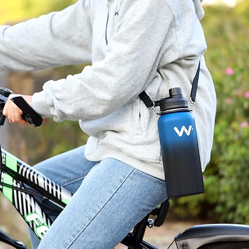 Miniatura 6 de WEREWOLVES Botella de agua aislada con asas de paracaídas, correa, tapa de popote y tapa de boquilla, botella de agua reutilizable de boca ancha al