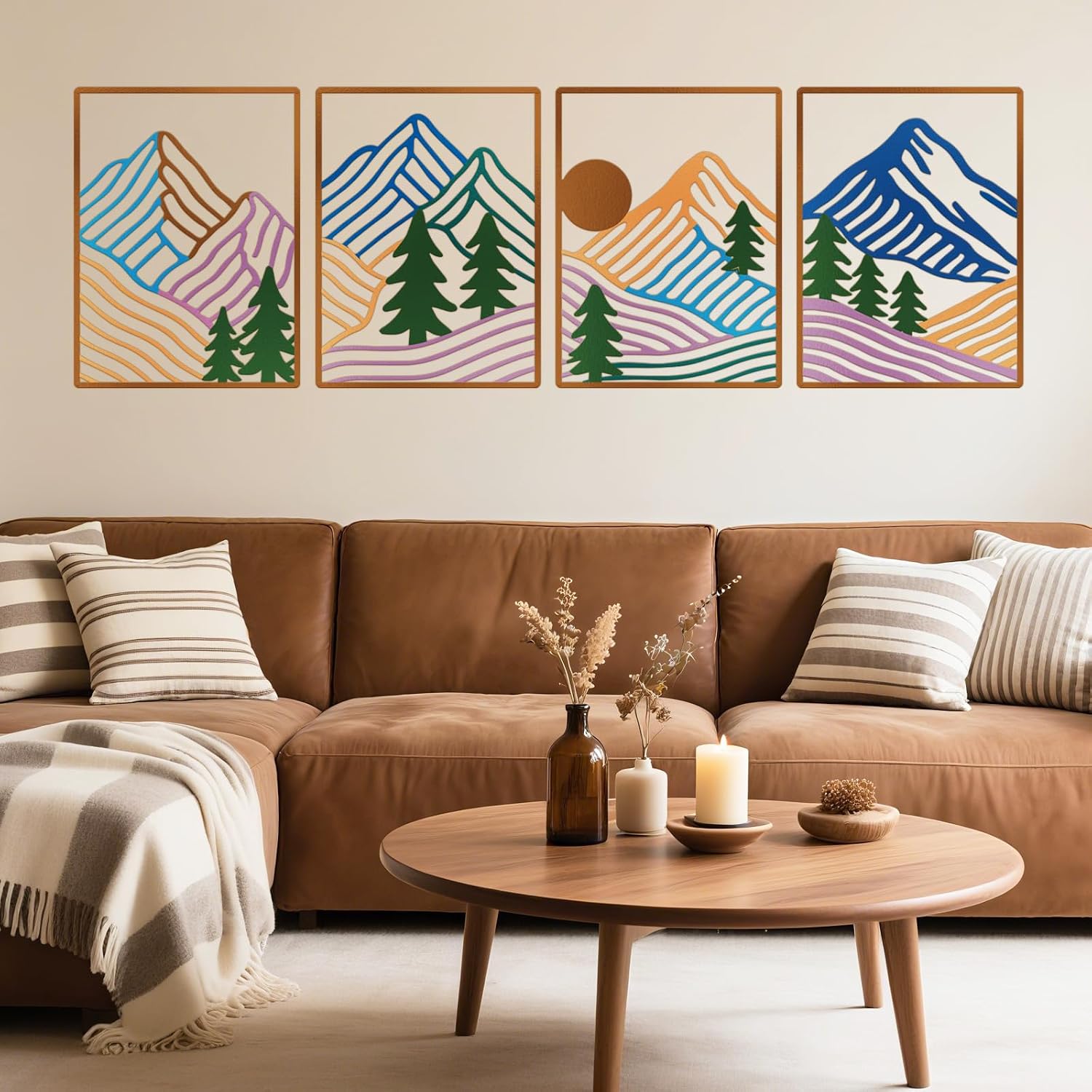 twinklemon 4PCS Metal Wall Art Decor Landscape Mountain Wall Hanging Decor Colorful And Black Double-Sided Abstract Mountain Metal Wall Art Rustic Nature Wall Decor for Living Room Bedroom Study