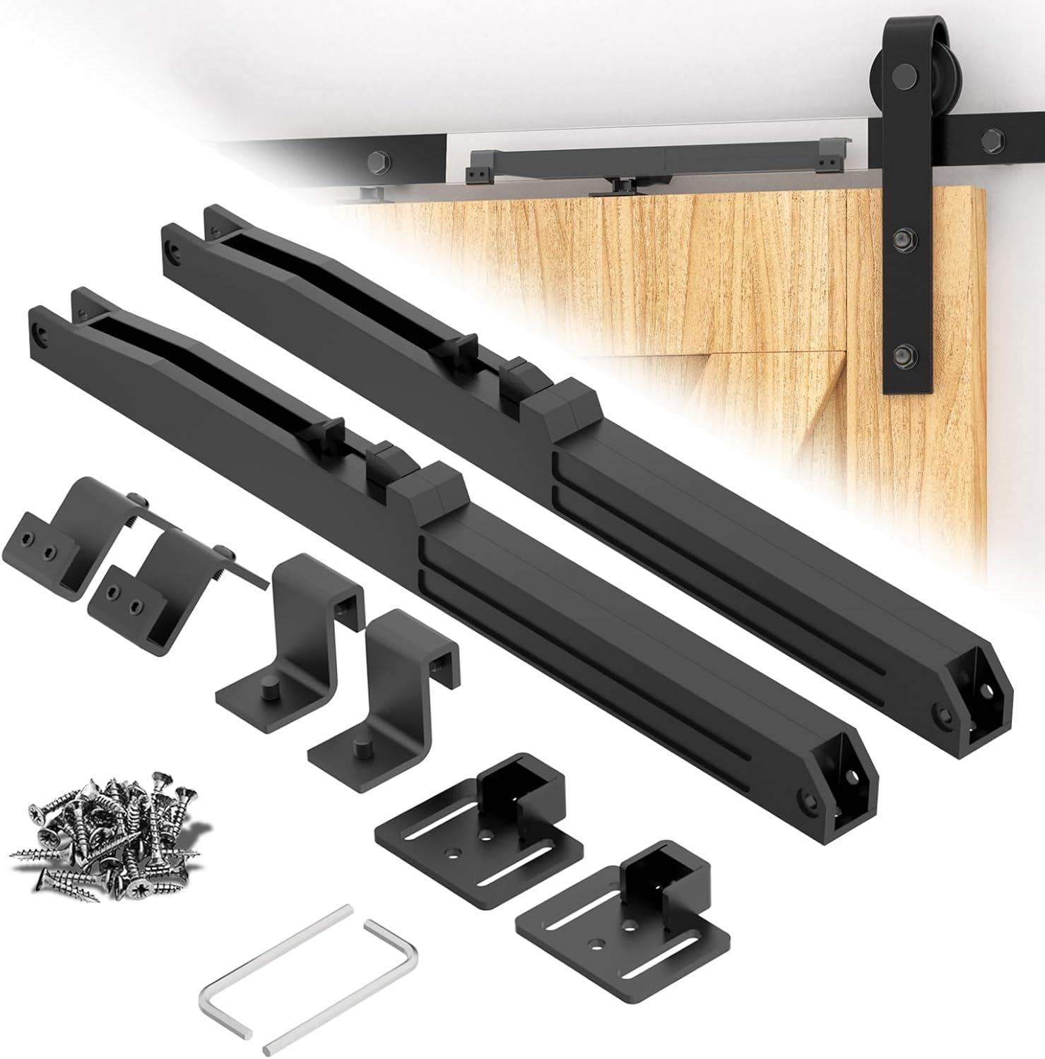 Barn Door Soft Close Hardware Kit, Barn Door Buffer Damper Stopper is Suitable for Most Flat Track Sliding Doors Systems.Supports Doors Weighing 88-132 lbs,No Hole Installation (Black 4pcs)