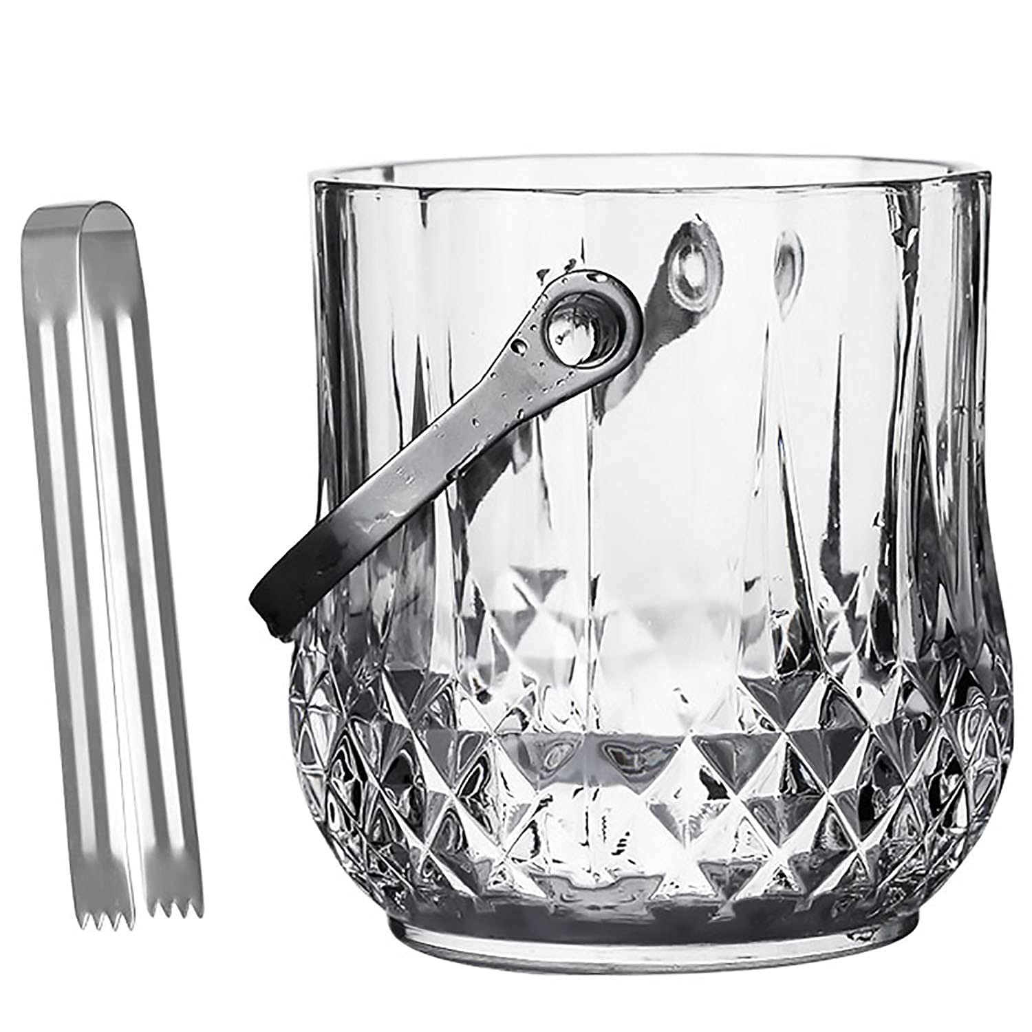 Cubo de Hielo con Pinzas, Recipiente de Almacenamiento Transparente, Botellas de Vino, Cerveza o Acampada, Cubo de Hielo Transparente para Bebidas.