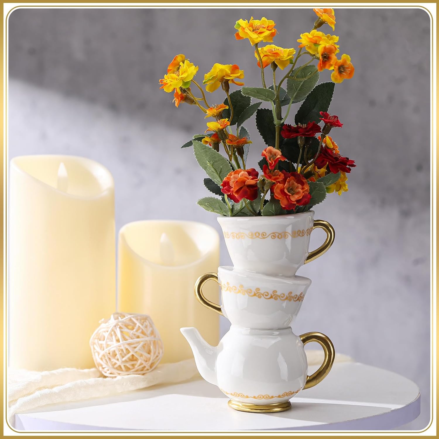 Tioncy Mini Teacup Bud Vase 5" Wonderland Tea Party Decorations Antique Vintage Kitchen Decor Whimsy Ceramic Vase Tea Party Favor for Wedding Gift Birthday Bridal Showers Home(4 Pcs)