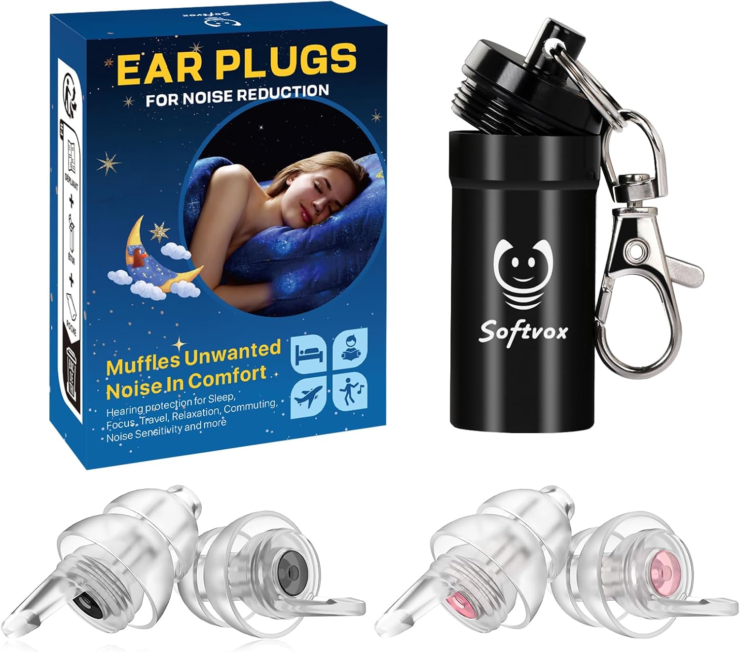 Small Ear Plugs for Sleeping, 2 Pairs Reusable Comfy Earplugs for Adults Kids 12+, Noise Reduction Earbuds for Sleep, Snoring, Work, Travel, Gardening, Concerts - 31dB Hearing Protection