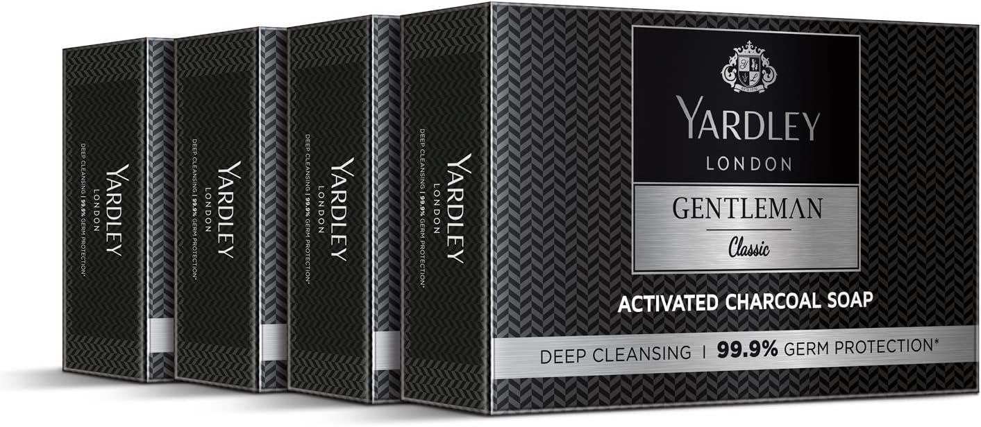 Gentleman Classic Activated Charcoal Soap| 99.9% Germ Protection and Deep Cleansing| Daily Bathing Bar Soap For Men| Masculine Fragrance| 100g (Pack of 4)