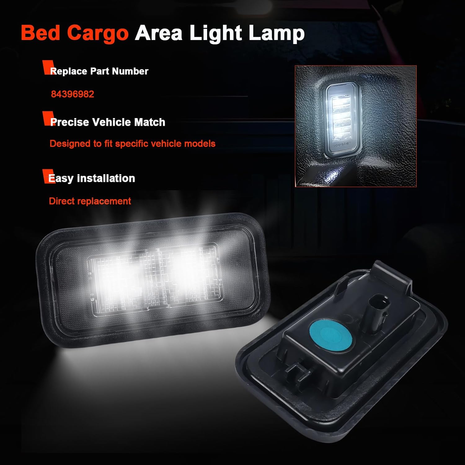84396982 Bed Cargo Area Light Lamp Compatible with Chevrolet Silverado GMC Sierra 1500/2500/3500 2019-2025, QTY 2PCS