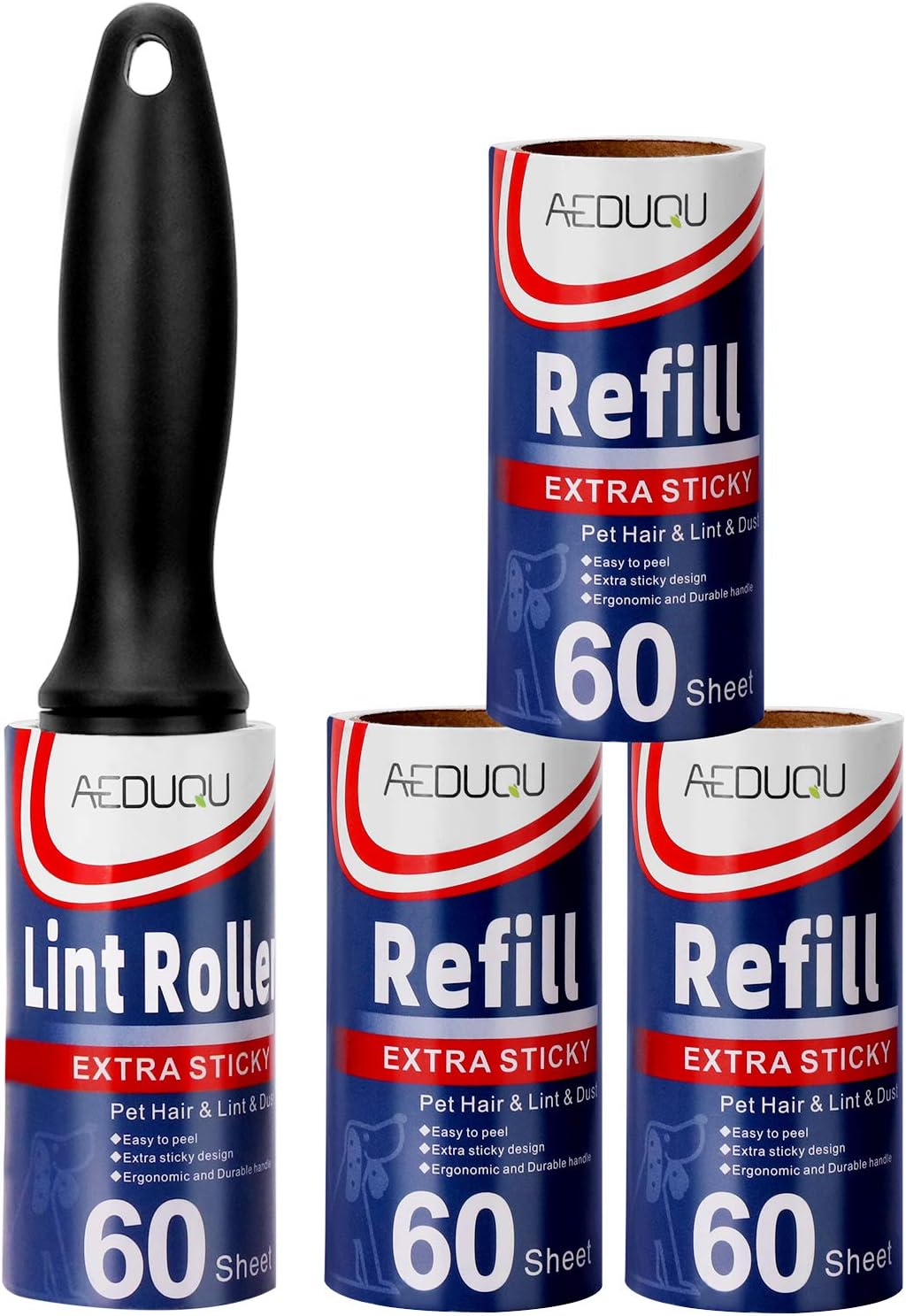 Aeduqu Lint Rollers for Pet Hair, Extra Sticky Upgraded Handle,Pet Hair Remover,Lint Remover (240 Sheets/4 Refills) Lint Roller for…