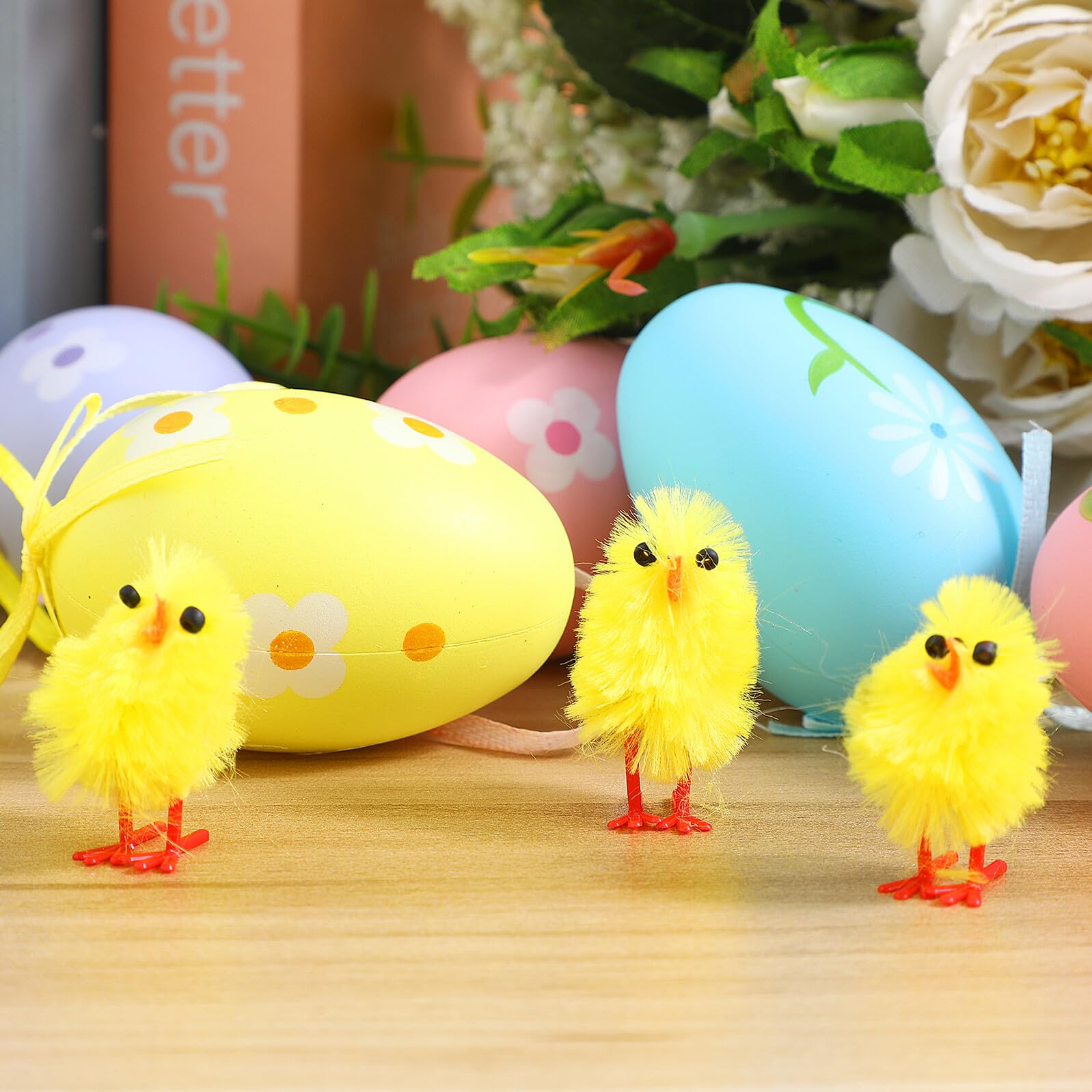 VICASKY Pulcini Pasquali Decorativi 3 Cm in Materiale Soffice Set da 60 Pezzi, Figure di Pollo Cartoon per Decorazioni da Tavolo e Scrivania, Addobbi Pasquali per Casa e Feste a Tema