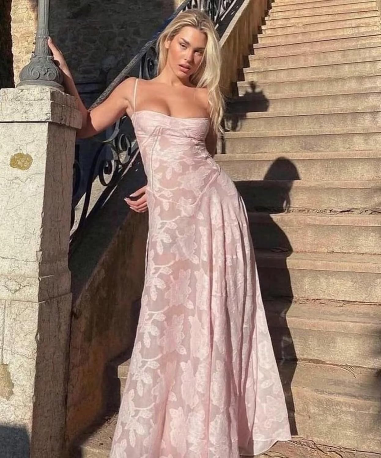 Mollyevers Floral Jacquard Bridesmaid Dresses for Women Long Spaghetti Strap Formal Wedding Guest Dress - Image 3