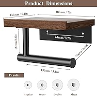 Vista 3 de Tindbea Portarrollos de papel higiénico con estante de madera, soporte de rollo de papel higiénico de madera para montaje en pared, accesorios