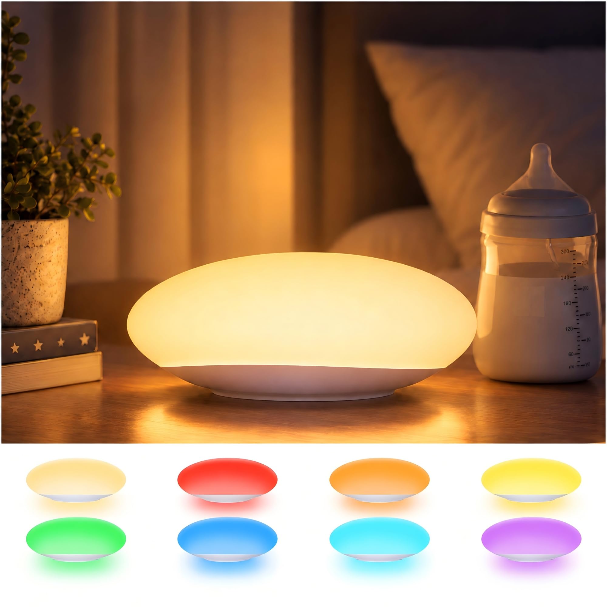 Luce Notturna Bambini 2000mAh, Silicone, 8 Colori RGB, Dimmerabile, Timer | Lampada Bambini Notturna Ricaricabile USB-C, Senza Sfarfallio Lampada Neonato per Cameretta Neonati, Idea Regalo Bambini