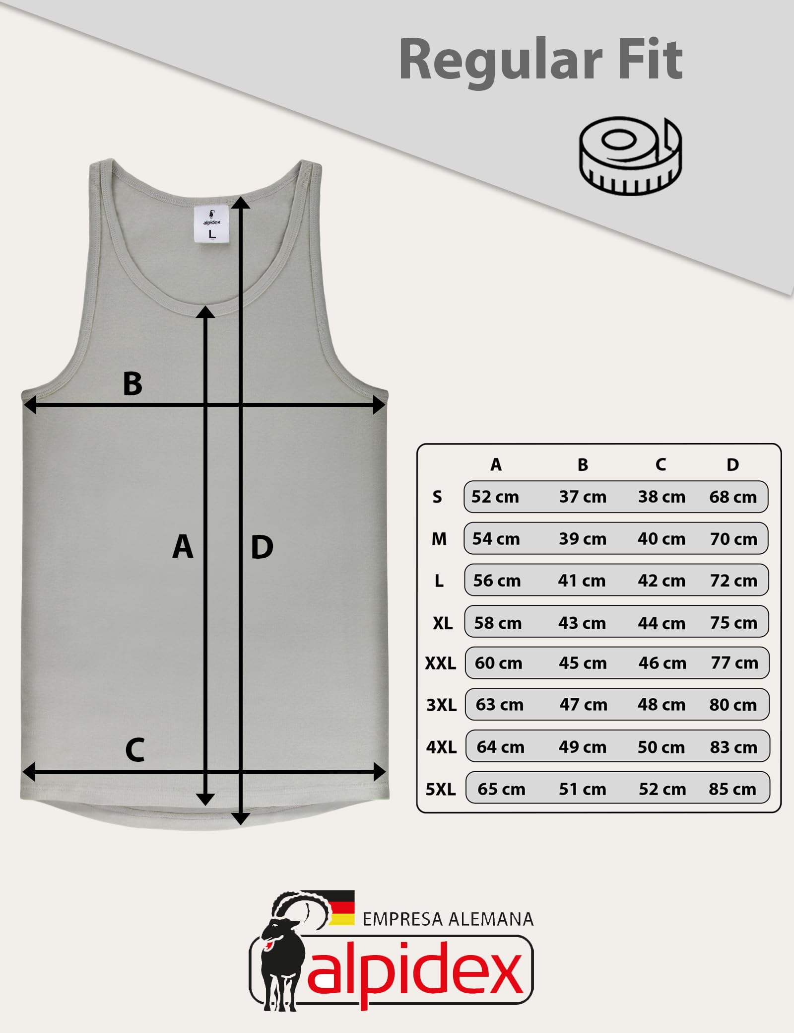ALPIDEX Pack de 5 Camiseta de Tirantes para Hombre 100% Algodón Camisetas Interior