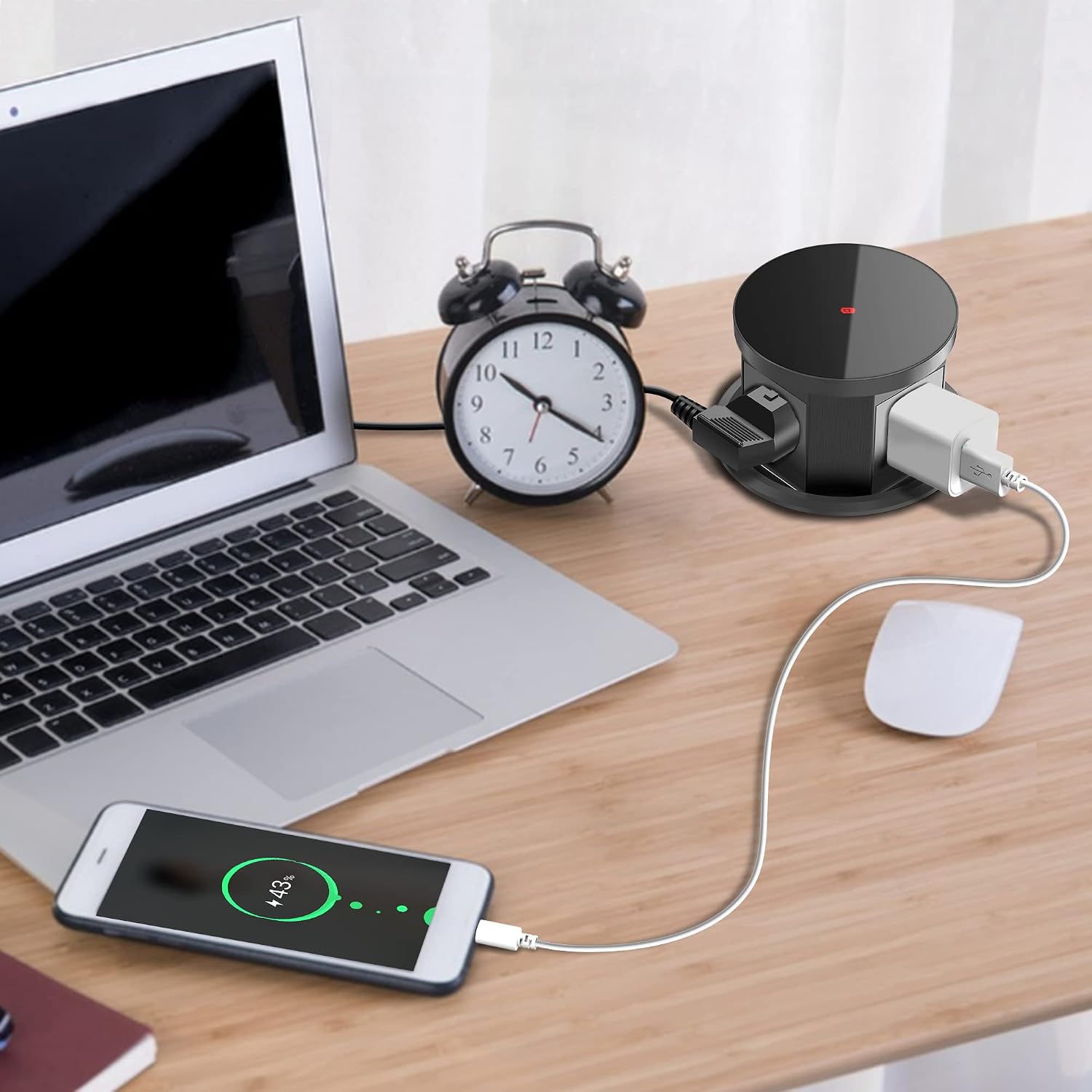 Automatic Pop Up Outlet, 4.33 inch Pop Up Outlet for Countertop with 15W Wireless Charger 3 AC Plug 1 USB-A 1 USB-C Hidden Outlet 5 FT Cord for for Kitchen/Home/Office