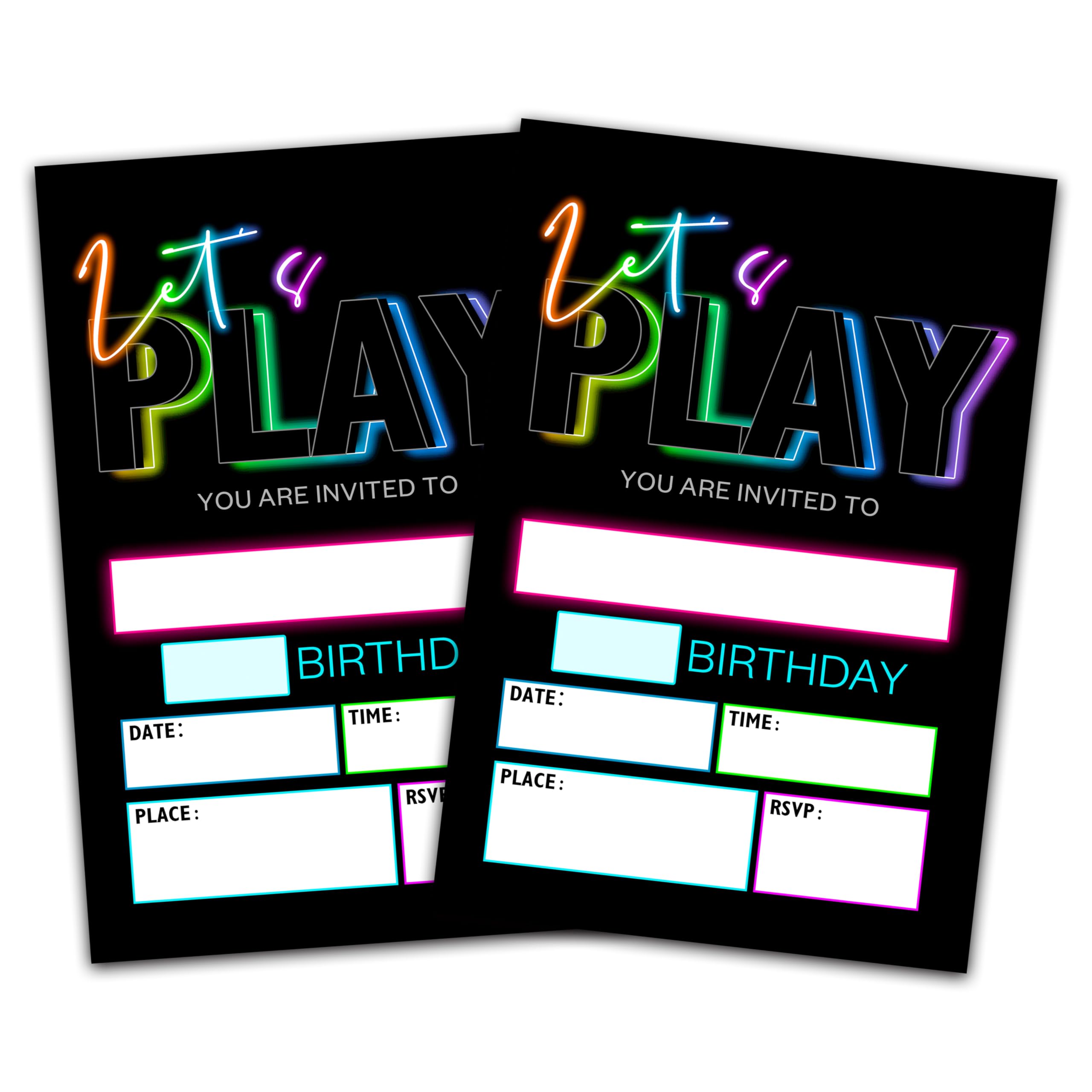 Let's Play Birthday Invitations, Neon Glow Trampoline Jump Birthday Invitations For Boys Girls, Kids Birthday Invites, Bounce House Birthday Party Decorations, 20 Invitations With 20 Envelopes - A02