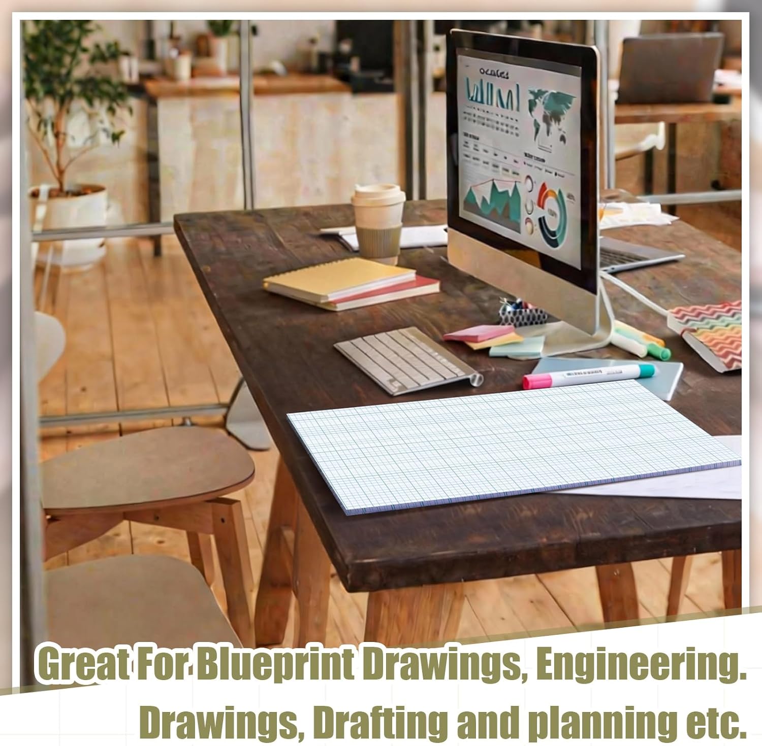 Ctosree 6 Pack 11" x 17"Graph Paper Pads, 4×4 Quad Ruled, 50 Sheets/100 Pages graph paper for Engineer Architect Designer Mathematician Draftsman