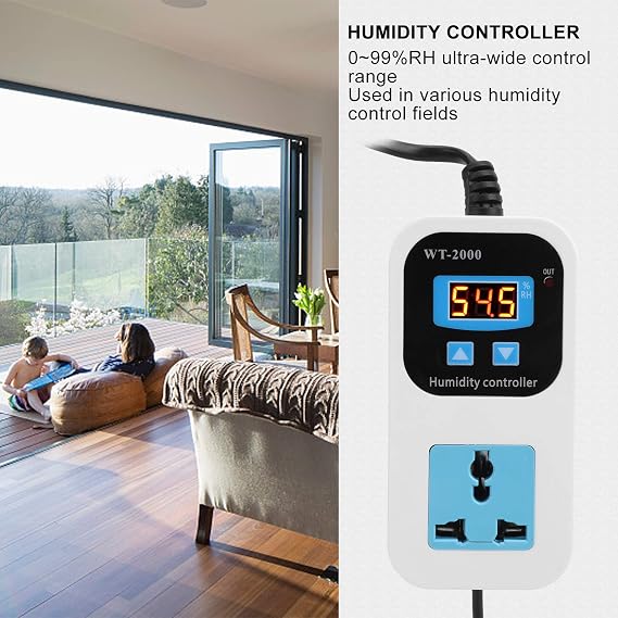 Digital Humidity Controller, Digital Humidistat Controller Humidify Dehumidification Humidity Control Switch Socket Pre Wired Outlet Humidifier 0%~99%RH (US Plug)