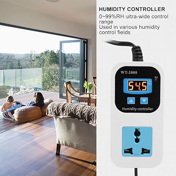 Digital Humidity Controller, Digital Humidistat Controller Humidify Dehumidification Humidity Control Switch Socket Pre Wired Outlet Humidifier 0%~99%RH (US Plug)