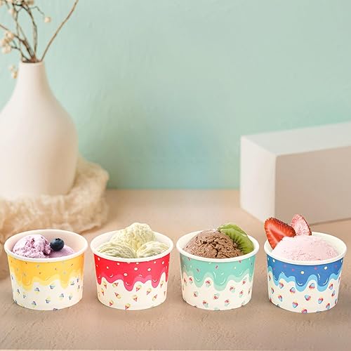 Miniatura 7 de Lawei Paquete de 100 tazas de helado, 8 onzas desechables de papel para helado para alimentos fríos y calientes, cuencos de postre para helado,
