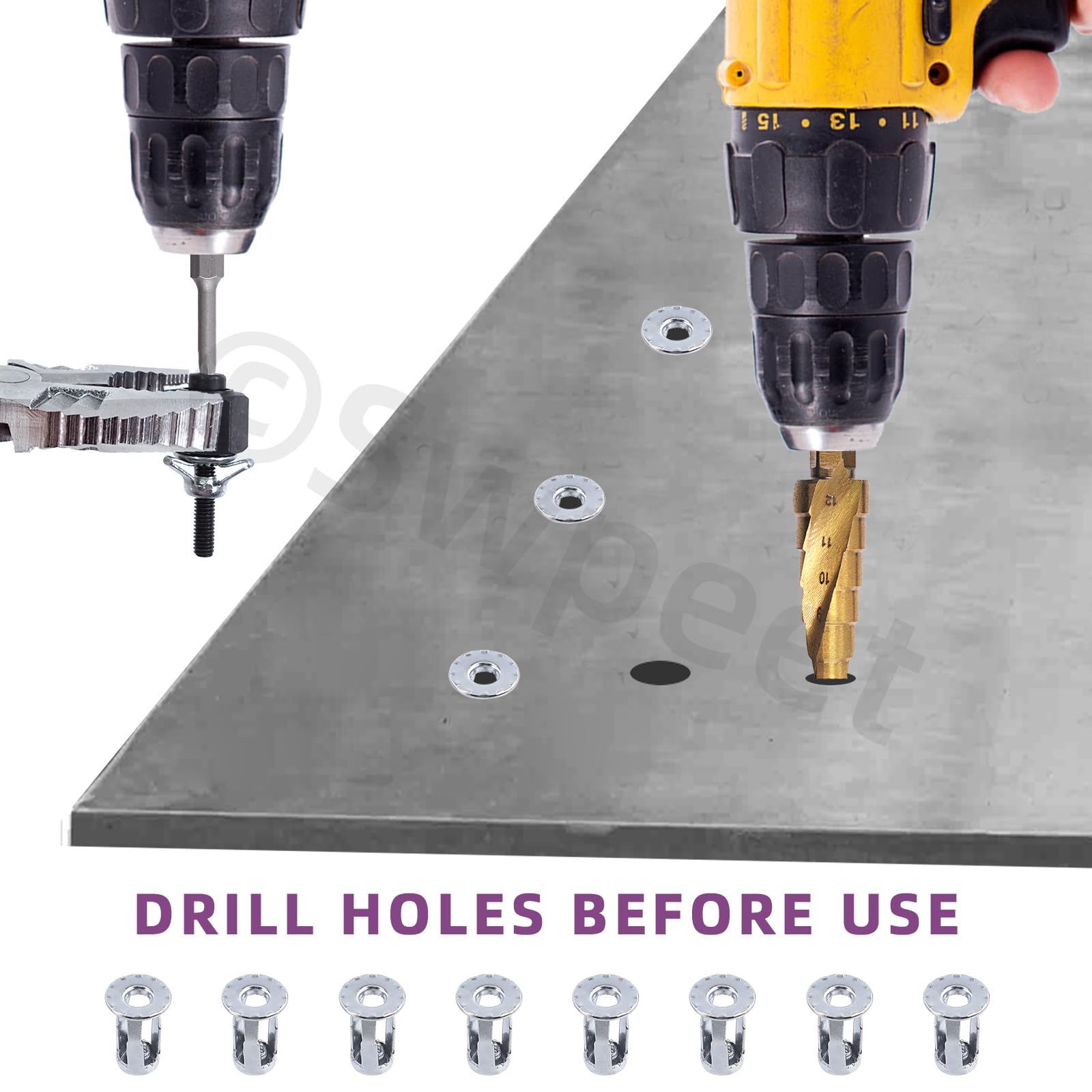 Swpeet 25 tuercas M5 Jack y tuercas de remache de mano M5, mandril con herramienta de instalación, kit surtido, tuercas de flores, tuercas de jacknut, tornillos Phillips Insert Bit hexagonal vástago