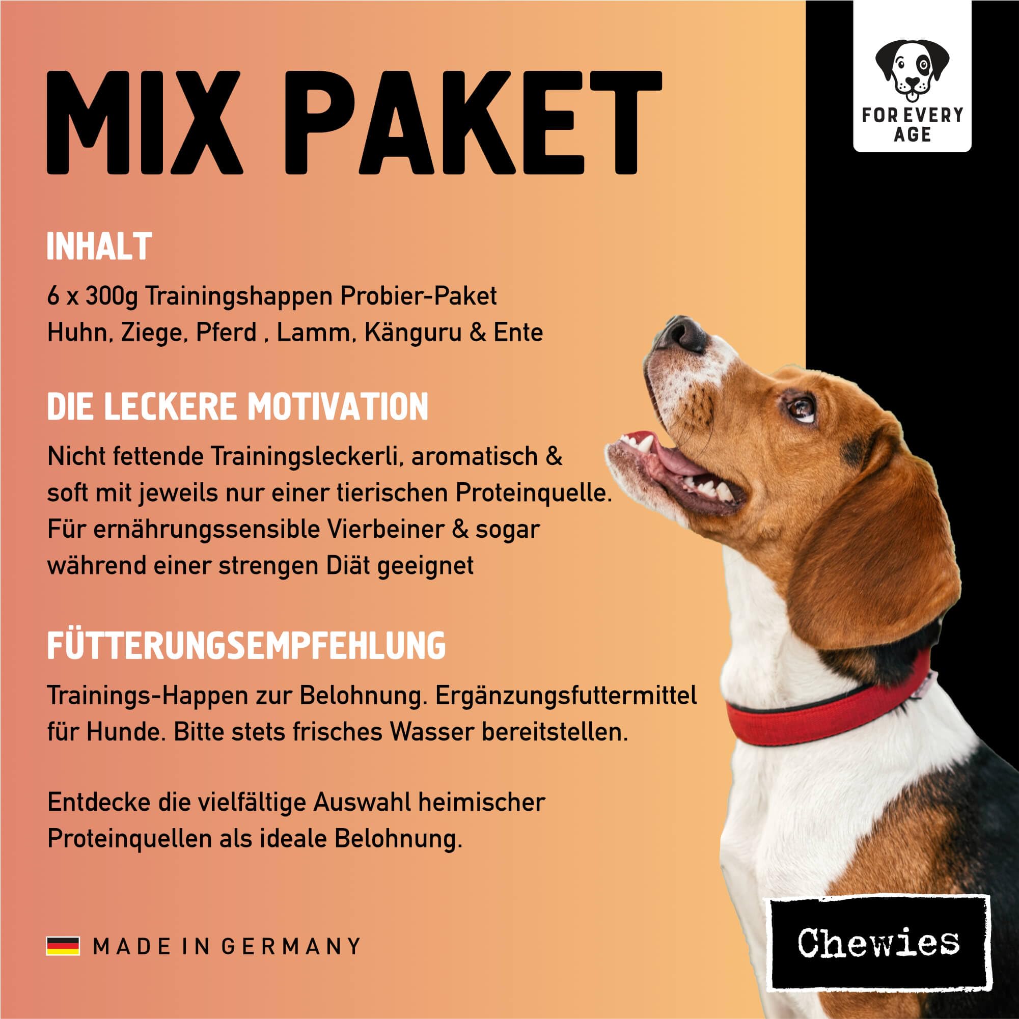 Chewies Trainings-Happen Mélange de friandises pour Chien sans céréales, Douces et sans Sucre – Friandises monoprotéines pour Chien dans Un Seau refermable – Fabriqué en Allemagne (6 x 300 g)
