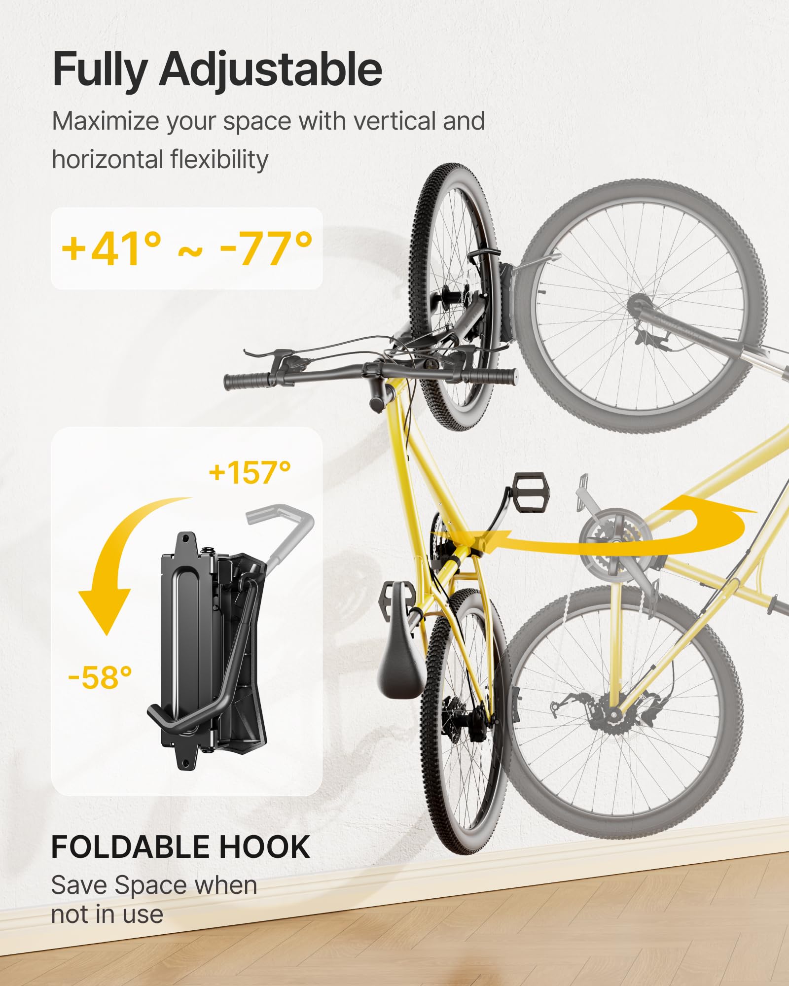monTEK Schwenkbare Fahrrad-Wandhalterung, platzsparende vertikale Fahrradaufhänger, Wand-Fahrradträger für Garage, hält bis zu 35 kg, 4 Stück