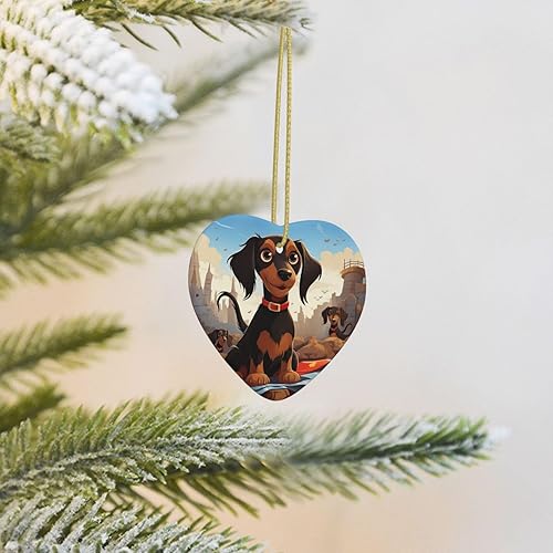 Miniatura 4 de I Love My Dog Dachshunds Adornos de Navidad de cerámica adorno de corazón para árbol de Navidad, corazón colgante de cerámica para árbol de Navidad,