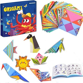 DIY Origami Kit, 108 Sheets Double Sided Origami Paper Set with 84 Page Guiding Book Kids Paper Crafts 3D Cartoon Shaped Origamis DIY Art and Craft Projects Ideal Gift for 4-12 Years Beginners Kids