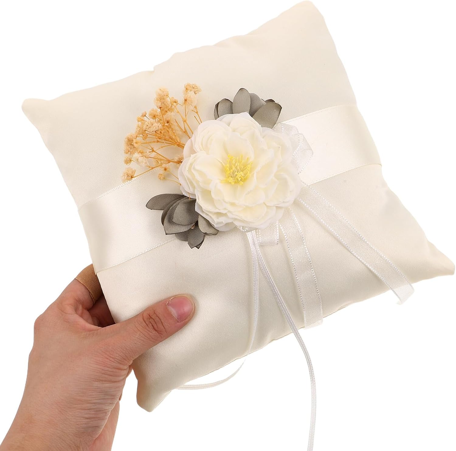 Baluue Wedding Ring Cushion Pillow White 20cm Elegant Ring Bearer Pillow Soft Fabric Bride Accessories for Wedding Ceremony and Photography