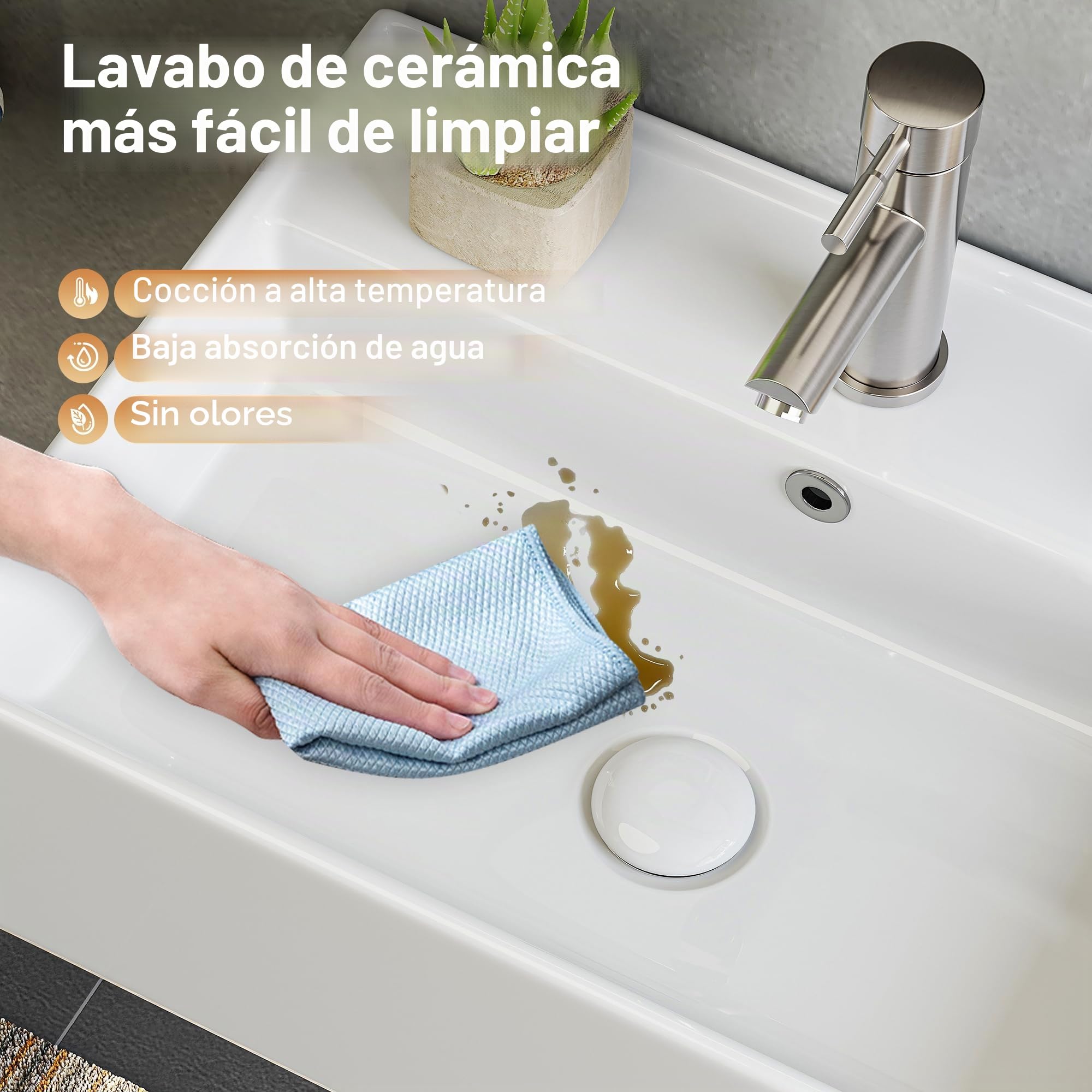HOROW Lavabo pequeño blanco cuadrado de pared para invitados, lavabo colgante o lavabo, lavabo con orificio para grifo, 45 x 31 cm, sin grifo