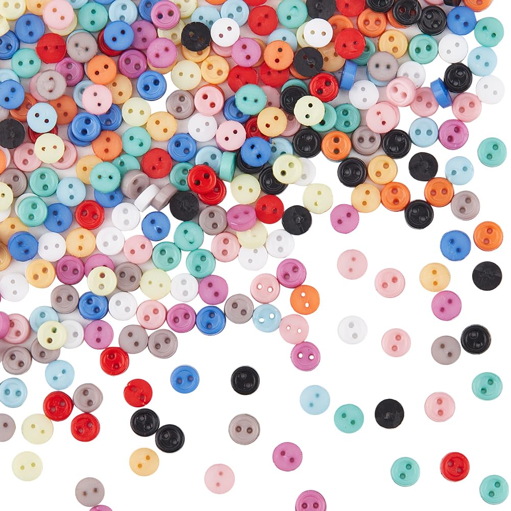 GORGECRAFT 1 Box 360Pcs 12 Colors Mini Resin Buttons 3mm 2 Hole Super Tiny Micro Round Sewing Decorative Button for Scrapbooking Garment Doll DIY Crafts Apparel Accessories