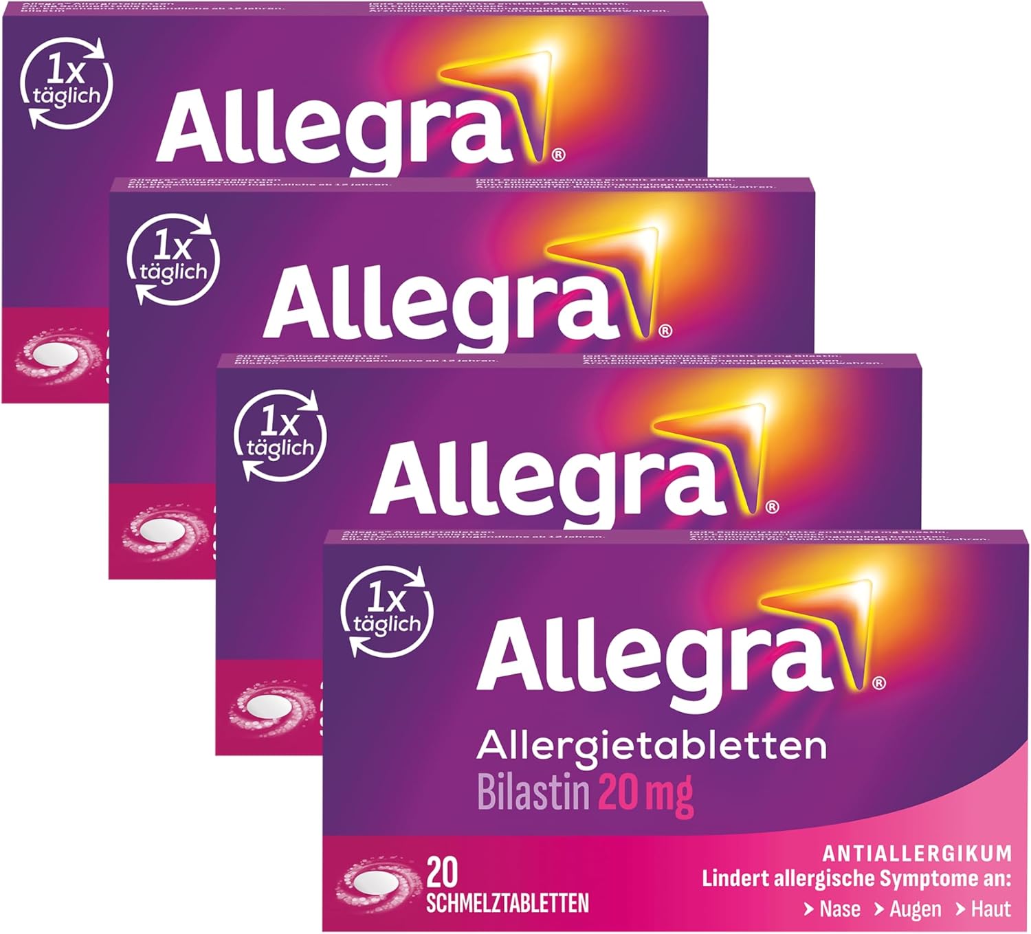 Allegra Allergy Tablets Melting Tablets 4 x 20 Pieces Antihistamine Active Ingredient Bilastin Fast and 24 Hours Effective for Hay Fever Animal Hair Allergy House Dust Allergy Hives