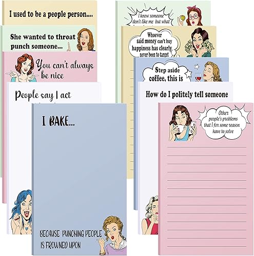 Spakon 10 Packs Funny Memo Notepads Funny Novelty Humor Note Pads Office Christmas Coworker Gifts for Women Affirmation Kraft Yoga Animal Notepads