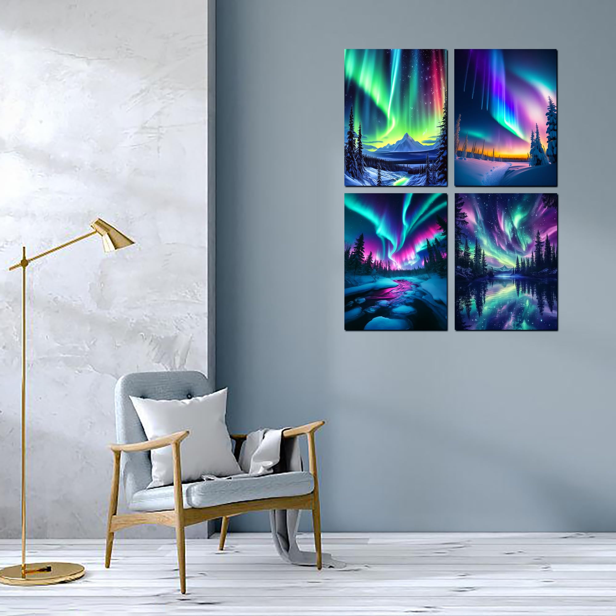Muzagroo Art 5D Diamond Painting Kits for Adults Aurora Diamond Art Kits for Beginners DIY Landscape Diamond Dot Kits Gem Arts and Crafts for Living Room Gem Painting Living Room 4 PCS Wall Art - Image 2
