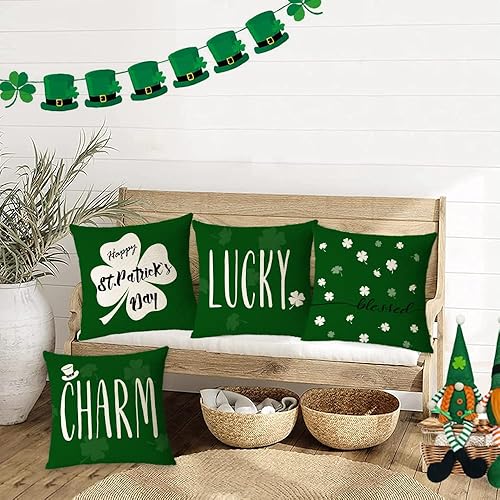 Miniatura 7 de Juego de 4 fundas de almohada para el día de San Patricio de 20 x 20 pulgadas fundas de almohada para el día de San Patricio trébol de la suerte