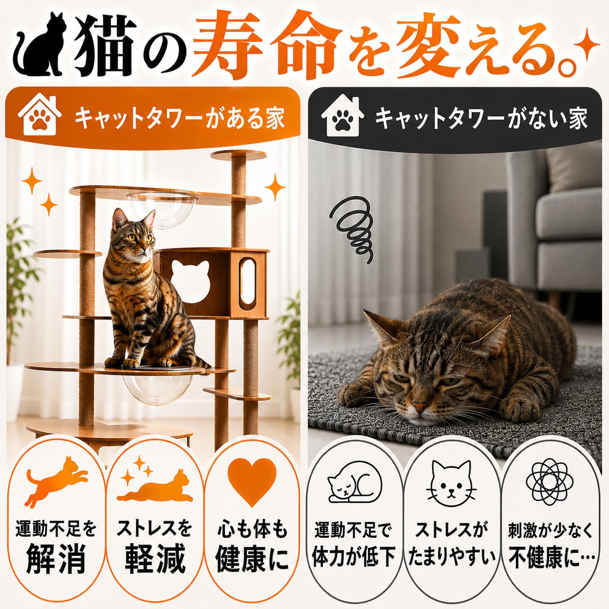 Amazon | 【安心の日本企業】 キャットタワー 突っ張り 木製 大型 猫