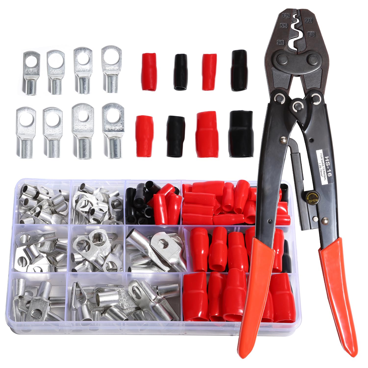Shengbowi Tinned Copper Wire Lugs Kit Crimper Heavy Duty Battery Cable Lugs Battery Terminals Connectors Crimping Tool Set