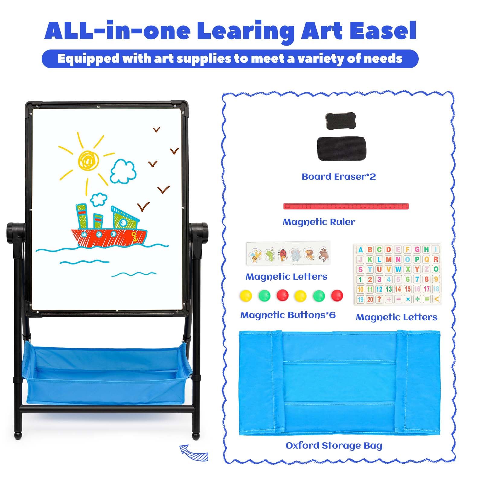 Kinder Staffelei Doppelseitige Eisen Staffelei Höhenverstellbar Zeichenbrett Verstellbarer Ständer 360° Drehbar Whiteboard Und Kreidetafel Für Kinder Ab 3 Jahren (Schwarz)