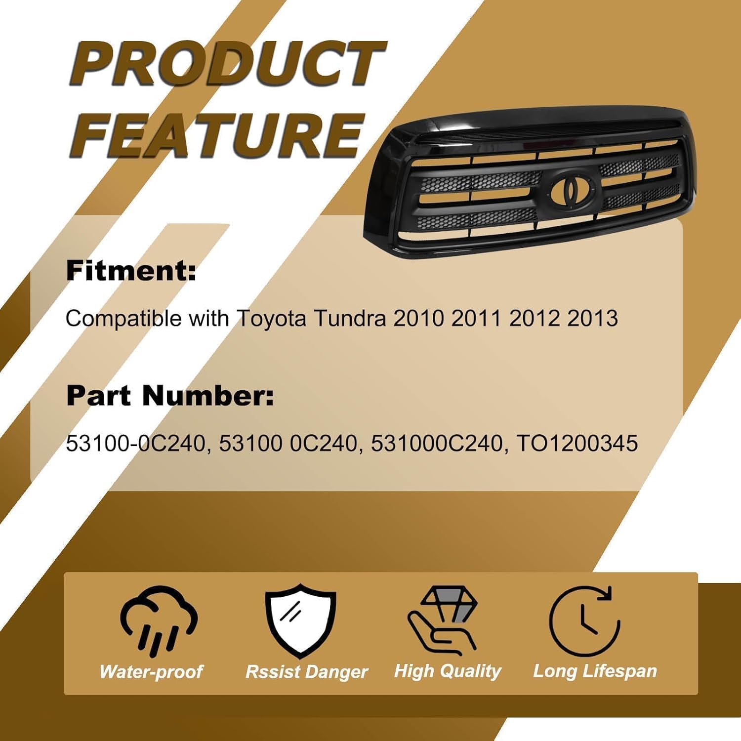 SecosAutoparts Bumper Upper Grille Front Compatible with Toyota Tundra 2010 2011 2012 2013 Replace# 531000C240, TO1200345