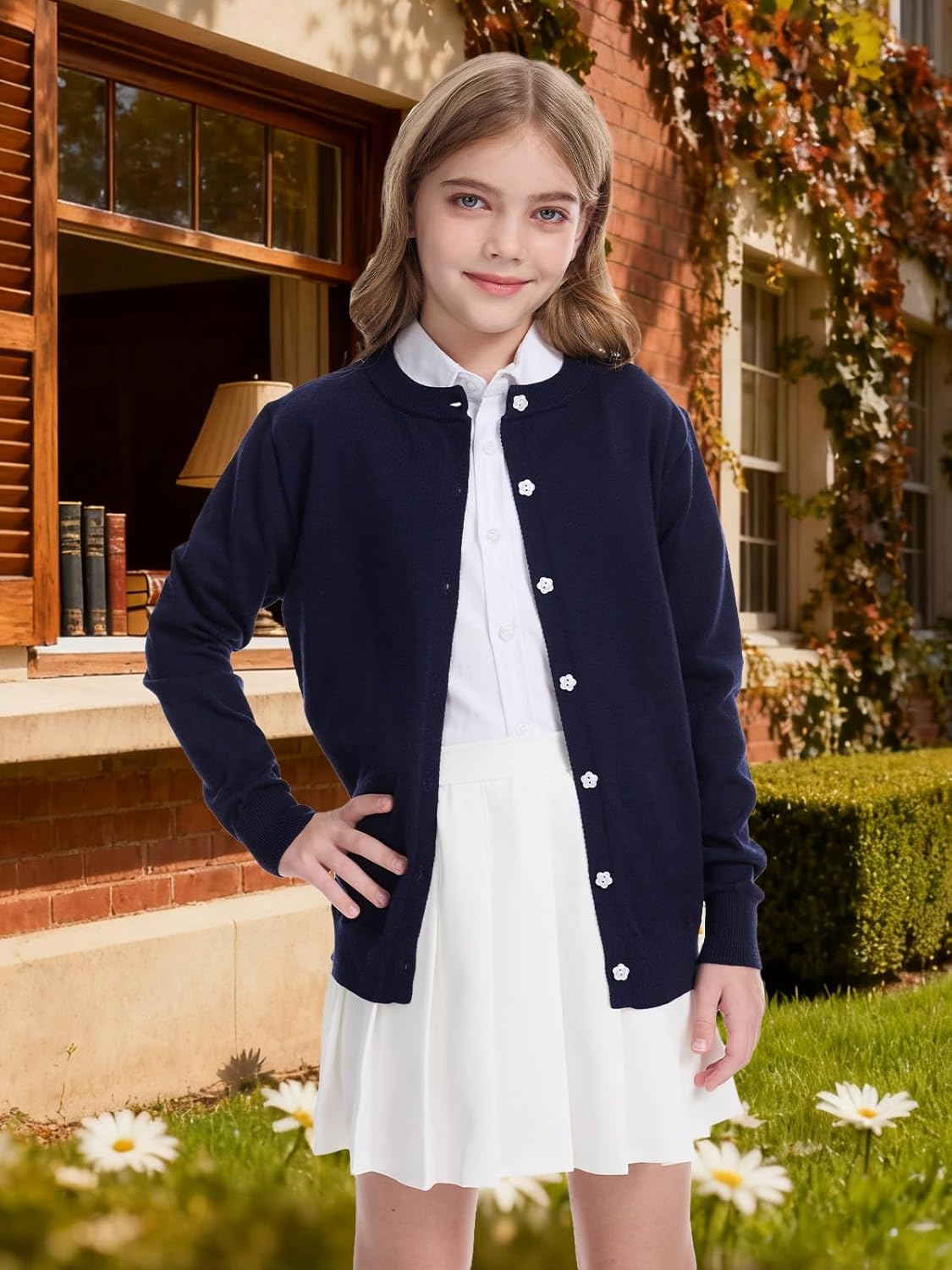 Girls Cardigan Sweater School Uniforms Toddler Long Sleeve Button Knit Solid Sweaters Tops - Image 7