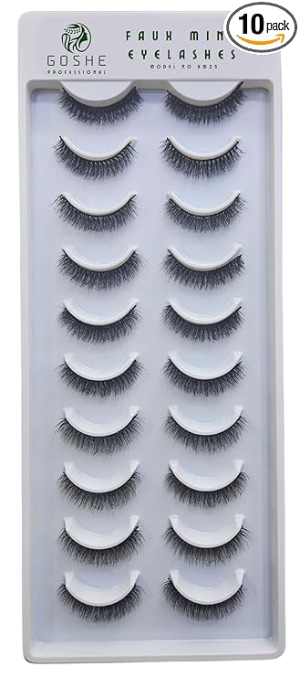 Goshe Professional 3D Faux Mink Eyelashes | Pack of 10 Pair | Natural & Soft eyelashes | Offers a very natural and wispy look (Model no HM 25)