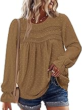 CHICZONE Women's Long Sleeve Chiffon Blouses Crew Neck Lace Hem Tunic Tops for Leggings Casual T-Shirts
