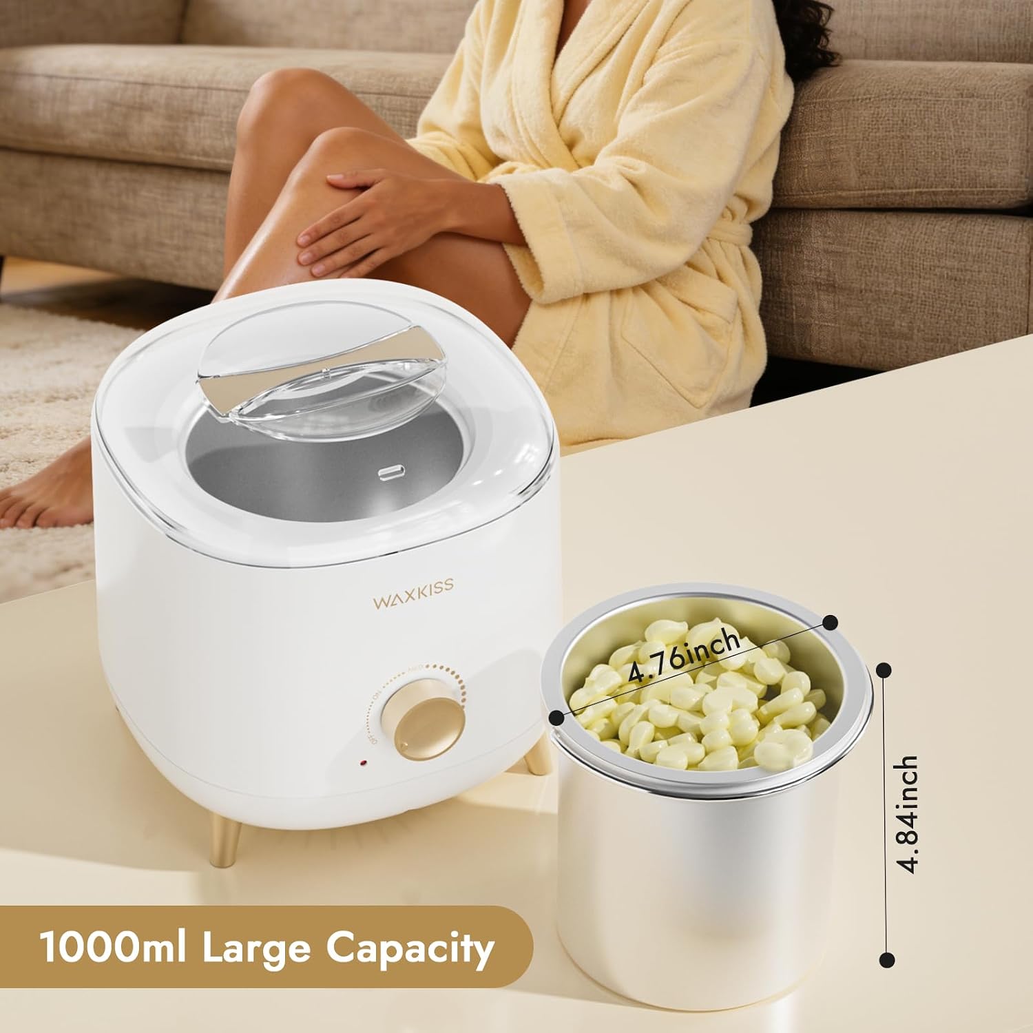 Professional Wax Warmer for Hair Removal – 1000 ml Wax Heater with Adjustable Temperature Control, Ideal for Salon & At-Home Use (White)