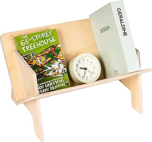 Miniatura 6 de Eiyye Estantería de mesa pequeña organizadora de escritorio, organizador de libros de pino macizo con diseño en forma de V, estante de montaje sin