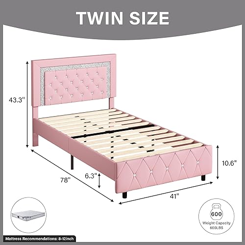 Miniatura 132 de BarnFurin - Base de cama matrimonial con cabecera capitoné, plataforma tapizada con diseño de diamante, base de colchón, soporte de listones de